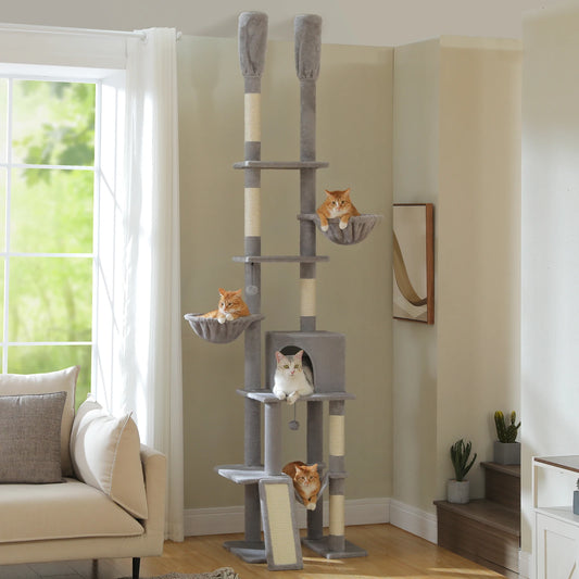 Adjustable Floor-to-Ceiling Cat Tree with Sisal Posts & Hammock