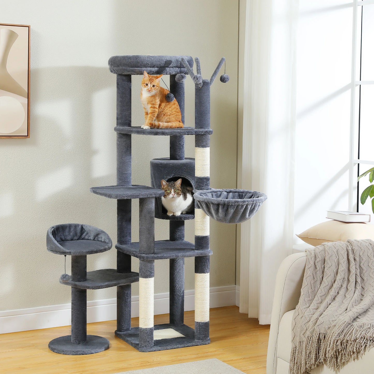 Tall Multi-Level Cat Tree Tower with Hammock & Sisal Posts