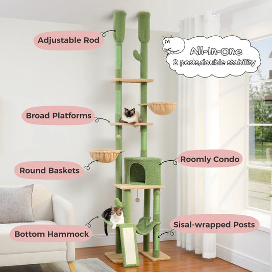 Adjustable Floor-to-Ceiling Cat Tree with Sisal Posts & Hammock
