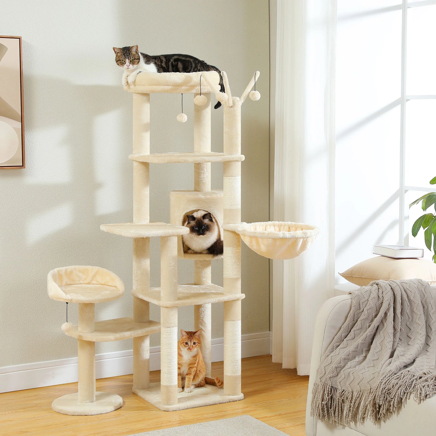 Tall Multi-Level Cat Tree Tower with Hammock & Sisal Posts