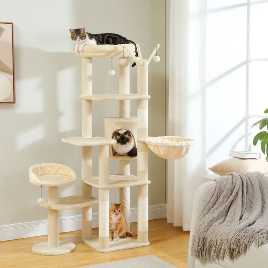 Tall Multi-Level Cat Tree Tower with Hammock & Sisal Posts