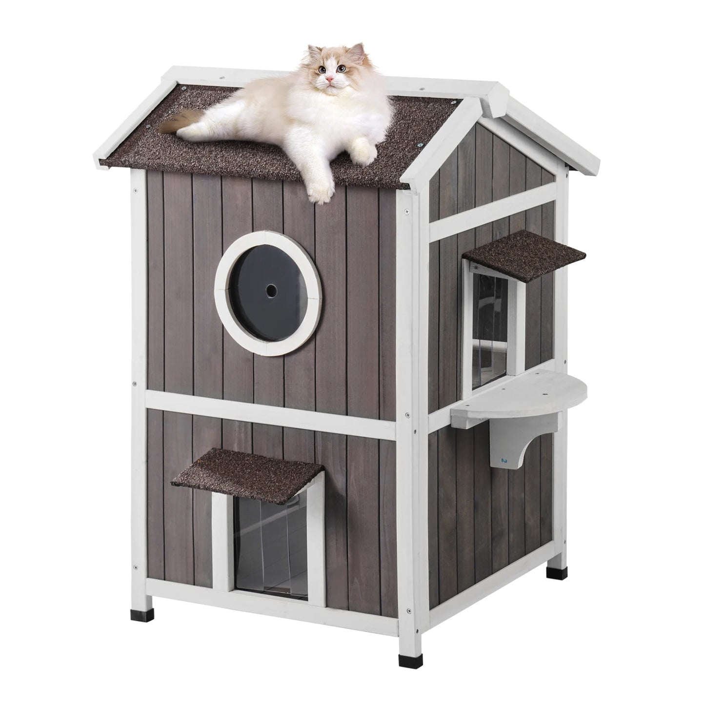 Weatherproof Outdoor Wooden Cat House for Feral & Multiple Cats