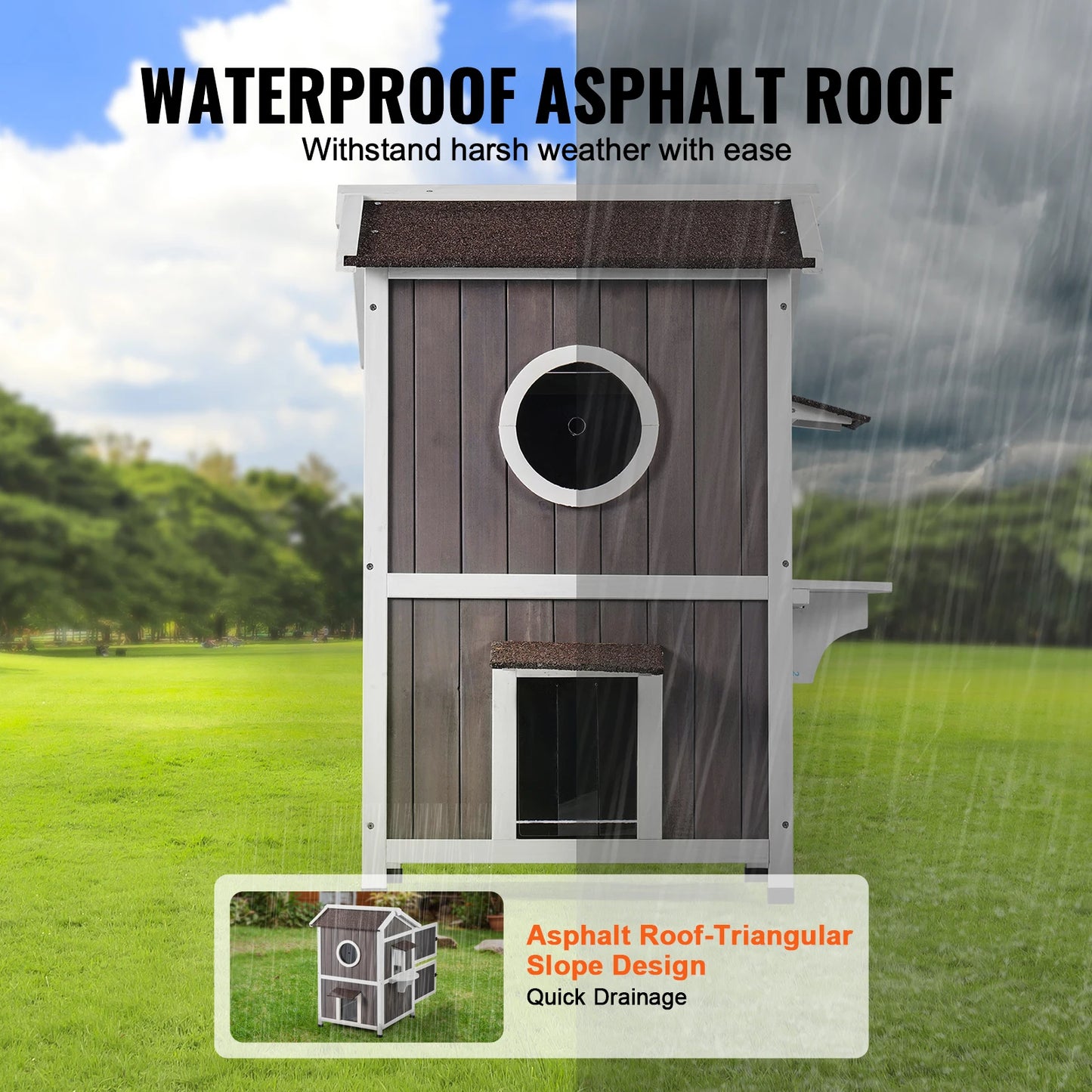 Weatherproof Outdoor Wooden Cat House for Feral & Multiple Cats