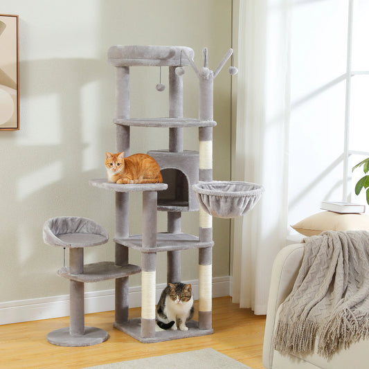 Tall Multi-Level Cat Tree Tower with Hammock & Sisal Posts